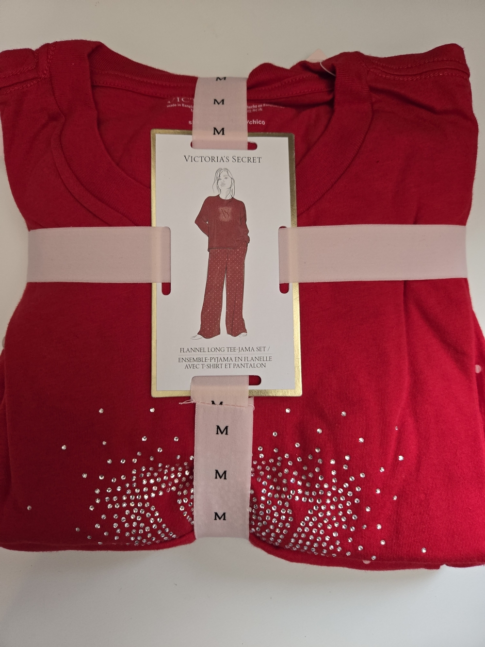 Victoria's Secret Red Flannel Pajama Set with Rhinestone Detail